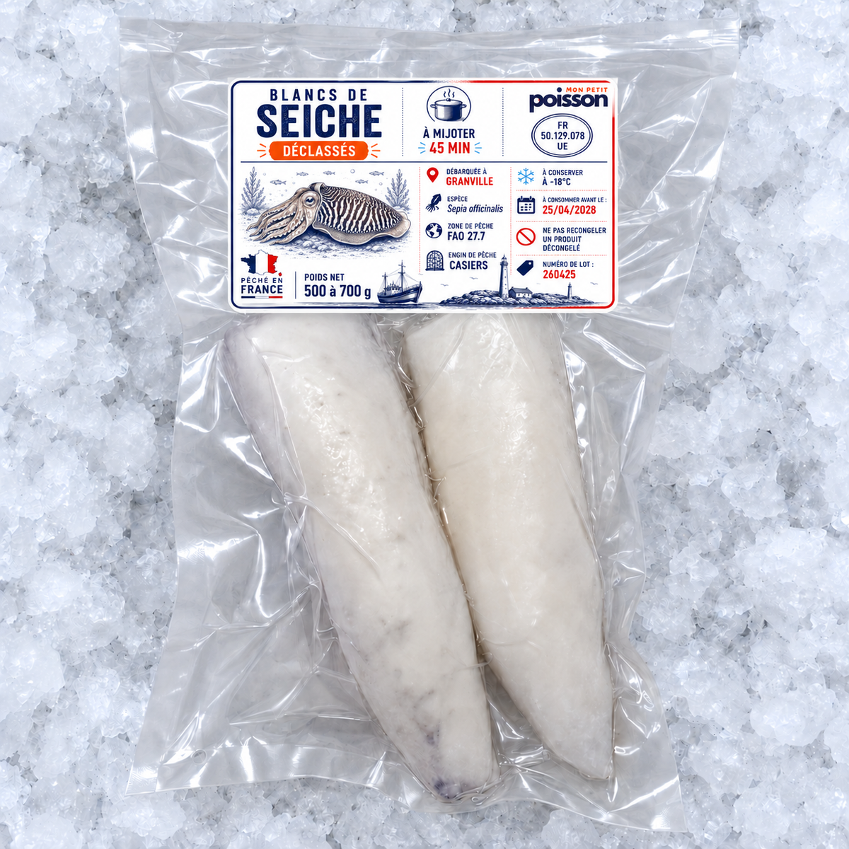 Blancs de seiche déclassés – 500 à 700 g – trame classique Mon Petit Poisson