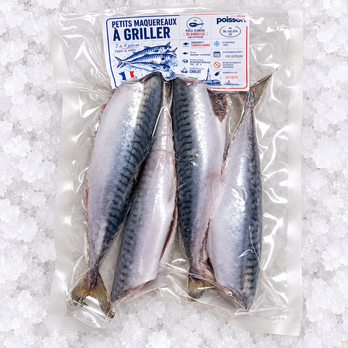 Petits maquereaux à griller, vidés et étêtés – 250 g, 3 à 4 pièces